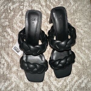 NWT H&M Black Braided Heeled Sandals